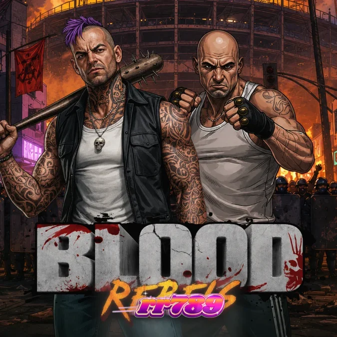 Tampilan visual slot Blood Rebels dengan tema pemberontakan jalanan